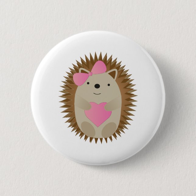 Tecknaden Hedgehog kramar ett hjärta Knapp (Framsida)