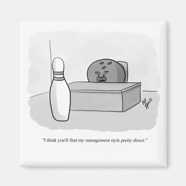 Tecknaden Humor för hantering och ledarskap Magnet (Framsidan)