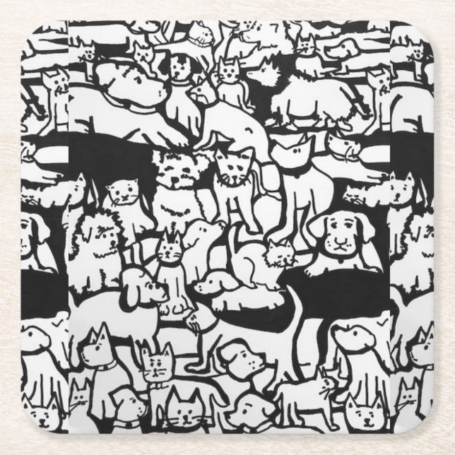 Tecknaden hundar och katter" Underlägg Papper Kvadrat (Framsidan)