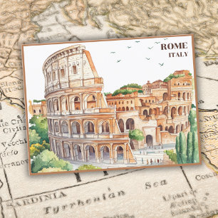 Tecknaden Italien Colosseum Travel Art Vykort