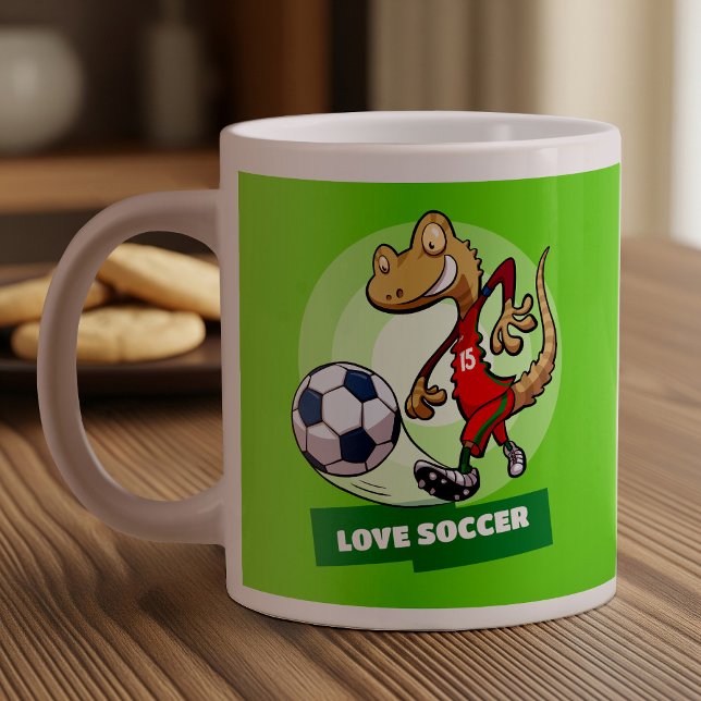 Tecknaden Kärlek Soccer Cute Gecko Funny Soccer Pl Jumbo Mugg (Skapare uppladdad)