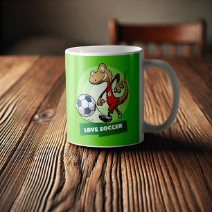 Tecknaden Kärlek Soccer Cute Gecko Funny Soccer Pl Kaffemugg