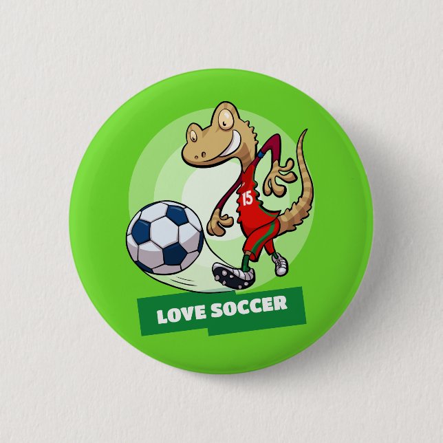 Tecknaden Kärlek Soccer Cute Gecko Funny Soccer Pl Knapp (Framsida)