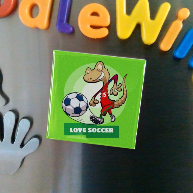 Tecknaden Kärlek Soccer Cute Gecko Funny Soccer Pl Magnet (Skapare uppladdad)