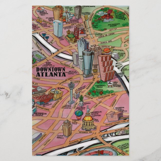 Tecknaden Karta i centrala Atlanta Brevpapper (Framsida)