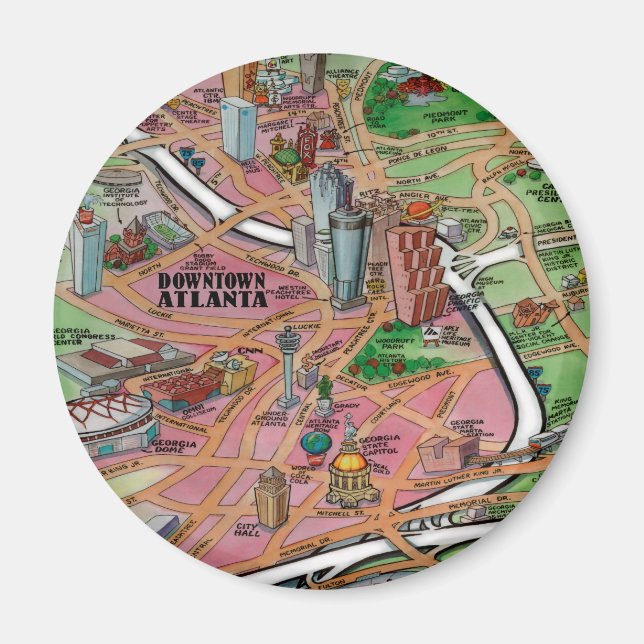 Tecknaden Karta i centrala Atlanta Magnet (Framsidan)