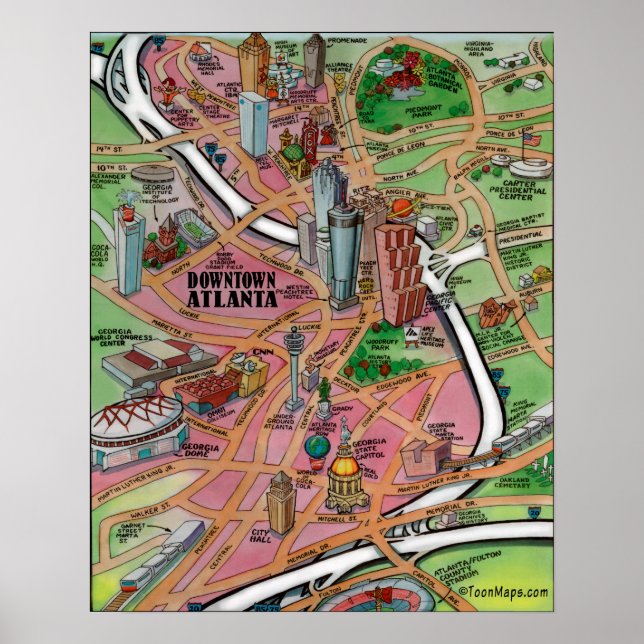 Tecknaden Karta i centrala Atlanta Poster (Framsidan)