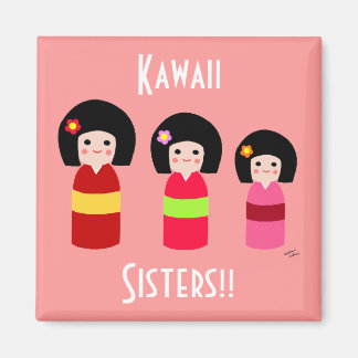 Tecknaden Kokeshi Doll Sisters Magnet