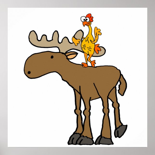 Tecknaden Lättblommig Rubber Chicken Riding Moose Poster (Framsidan)