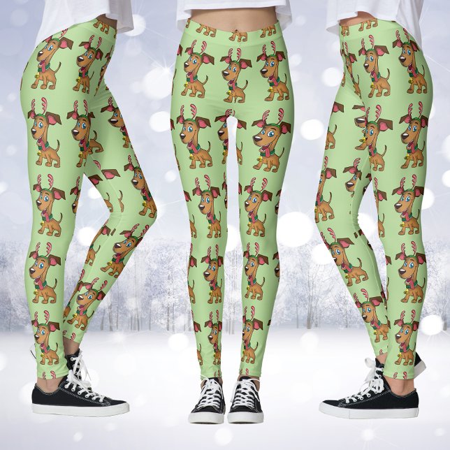 Tecknaden Leggings för julrenar (Christmas Reindeer Dog Cartoon Leggings)