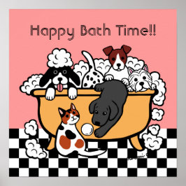 Tecknaden Lycklig Bath Time Black Labrador Poster