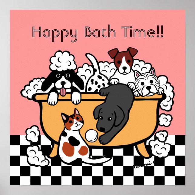 Tecknaden Lycklig Bath Time Black Labrador Poster (Framsidan)