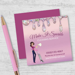 Tecknaden Maid Städning  för Glitter-drivrutiner Fyrkantigt Visitkort