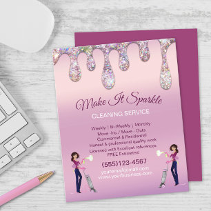 Tecknaden Maid Städning Service Flyer för Glitter-