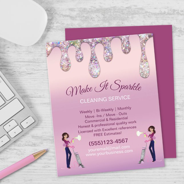 Tecknaden Maid Städning Service Flyer för Glitter- (Skapare uppladdad)