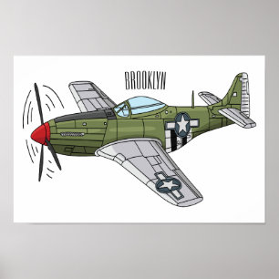 Tecknaden Militär flygplan Poster