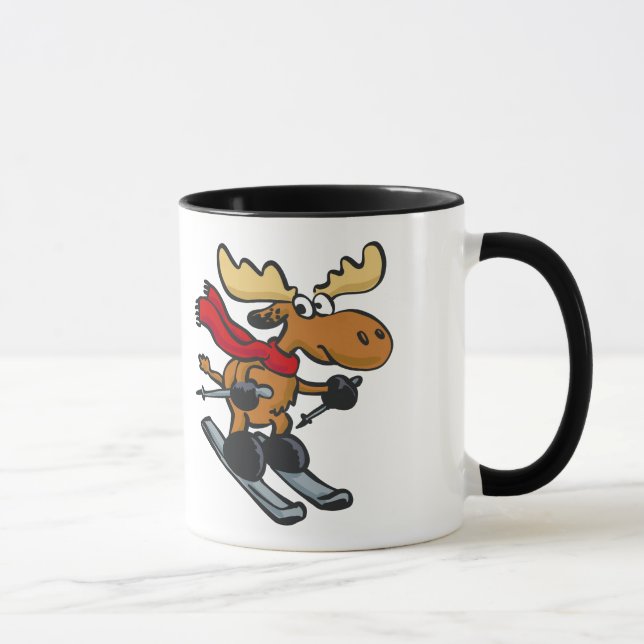 Tecknaden Moose skier | välj bakgrund färg Mugg (Höger)