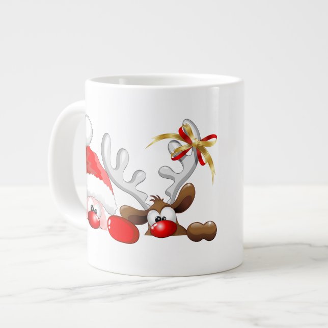 Tecknaden Mugg, den vackra Santa och Reindeer Jumbo Mugg (Framsida vänster)