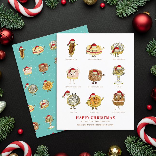 Tecknaden  om  i julklapp i lycklig (Happy christmas may all your cakes come true funny quote & cartoon art custom holiday greetings card)