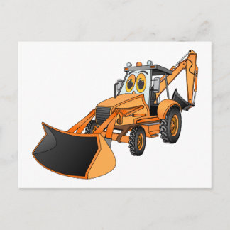 Tecknaden orange Backhoe Vykort