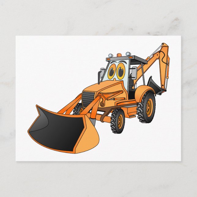 Tecknaden orange Backhoe Vykort (Framsida)
