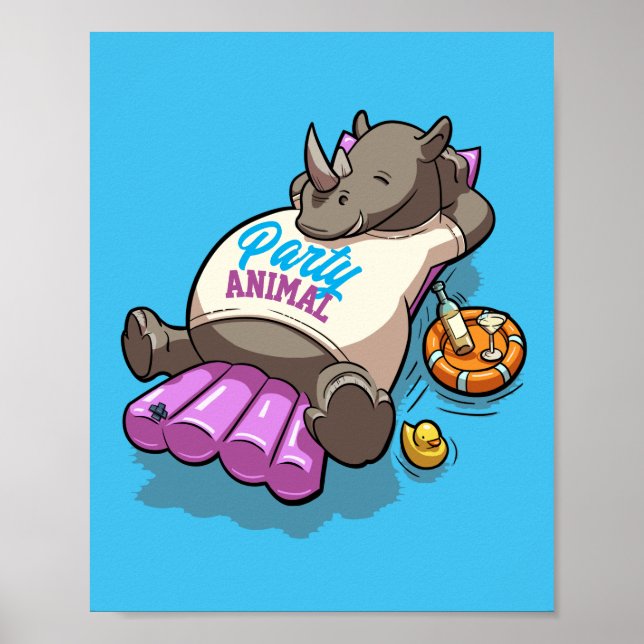Tecknaden party Animal Rhino Inflatable Mattress Poster (Framsidan)