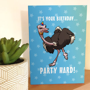 Tecknaden party Hårda födelsedag Ostrich Dancing Hälsningskort