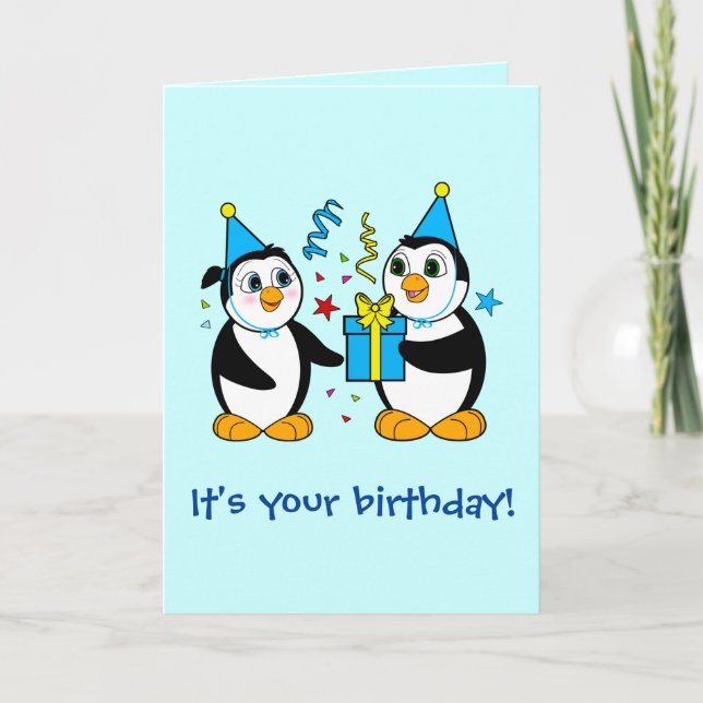 Tecknaden Penguins på födelsedagen med Gift Kort (Framsida)