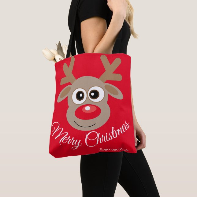 Tecknaden Red Tote Bag för julklapp Tygkasse (Närbild)