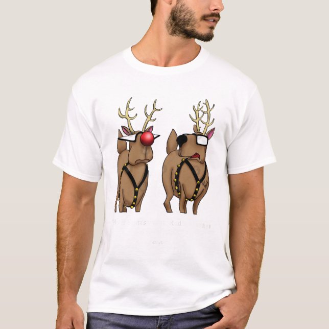Tecknaden Reindeer, den konstiga julen Helgdag T Shirt (Framsida)