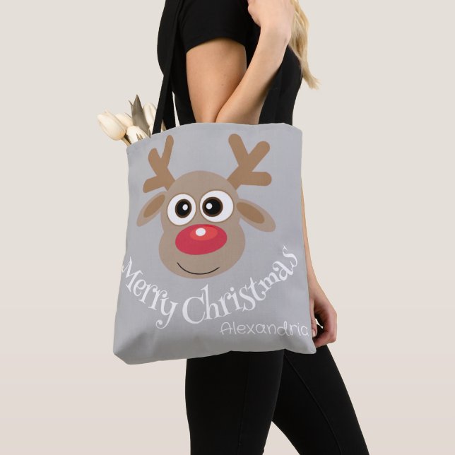 Tecknaden Reindeer Grått Tote Bag Tygkasse (Närbild)