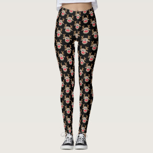 Tecknaden Reindeer Mönster Black i julafton Leggings