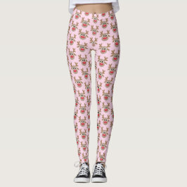 Tecknaden Reindeer Mönster Girly, Rosa Leggings