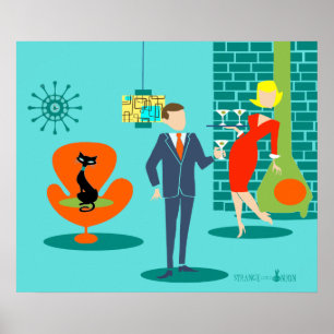 Tecknaden Retro Space Ålder Ett par Poster