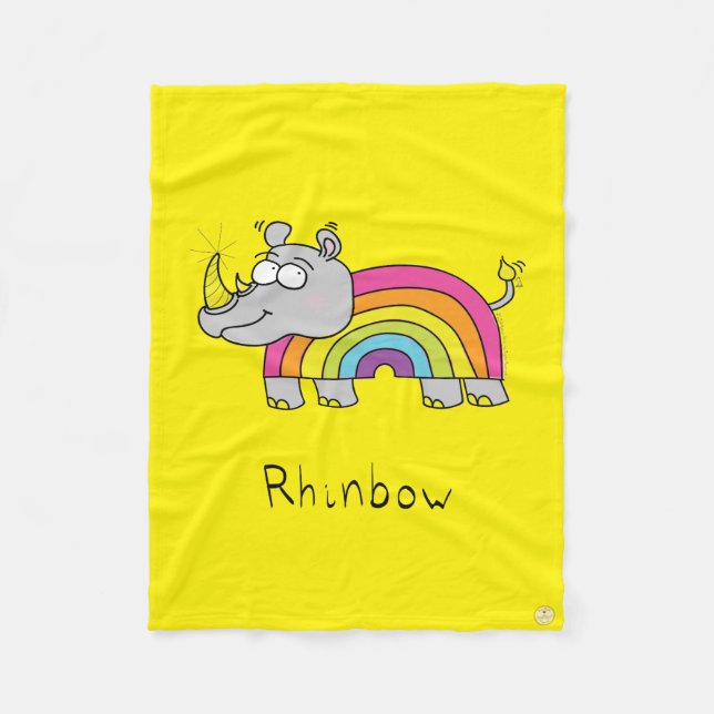 Tecknaden Rhino Rainbow Cute Rhinoceros Kids Fleecefilt (Framsidan)