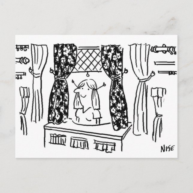 Tecknaden roligt gardiner & Fabrics Haberdashery Vykort (Framsida)