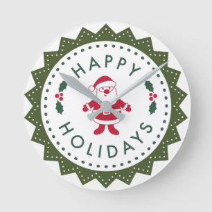 Tecknaden Santa Cute Santa Glad helg Rund Klocka