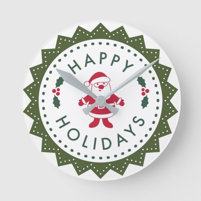 Tecknaden Santa Cute Santa Glad helg Rund Klocka (Framsida)