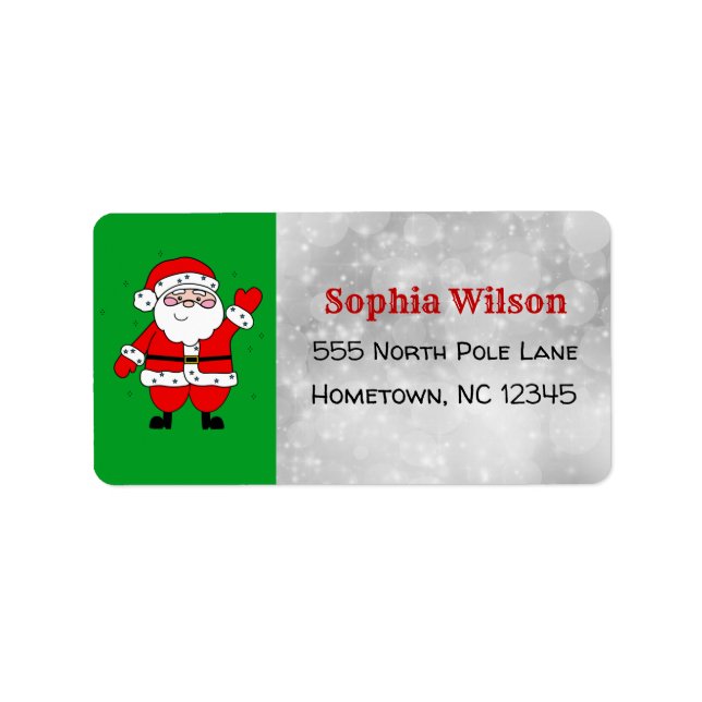 Tecknaden Santa Cute, Santa Red och Grönt Adressetikett (Framsidan)