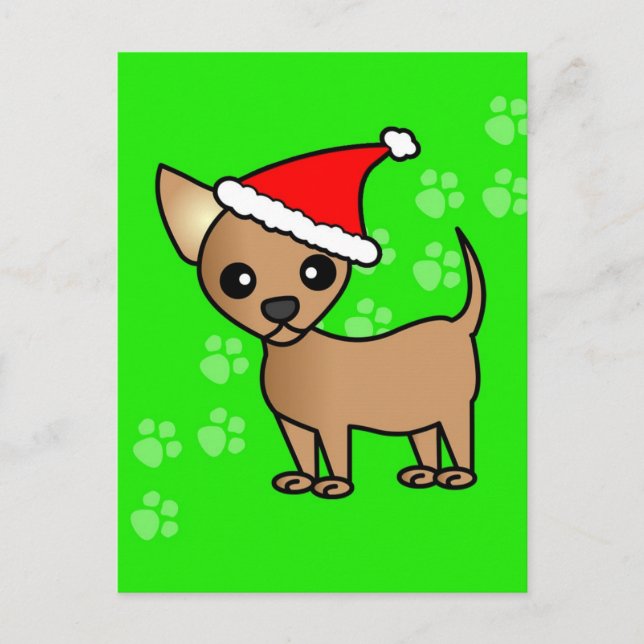 Tecknaden Santa Hat i Cute Tan Chihuahua Helg Vykort (Framsida)