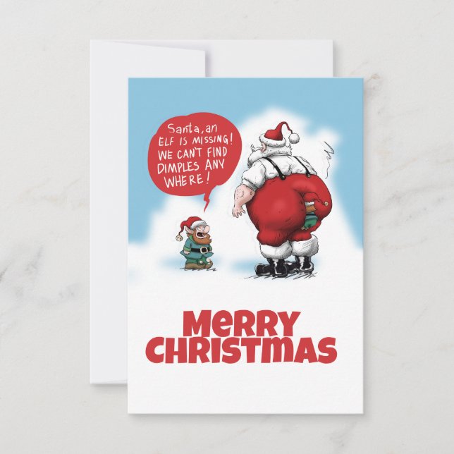 Tecknaden Santa och Elf Funny Tack Kort (Framsida)