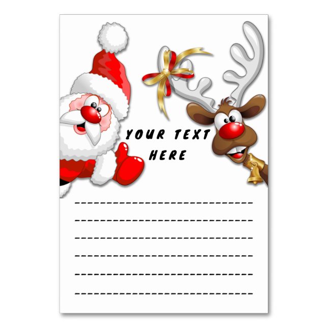 Tecknaden Santa och Reindeer Merry Christmass Lyck Bordsnummer (Framsidan)