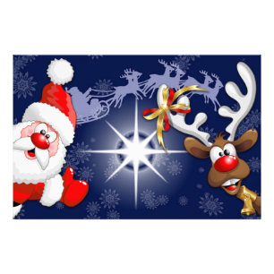 Tecknaden Santa och Reindeer Merry Christmass Lyck Fototryck