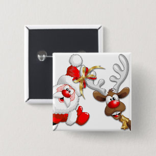 Tecknaden Santa och Reindeer Merry Christmass Lyck Knapp