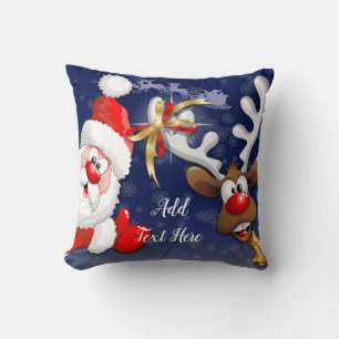 Tecknaden Santa och Reindeer Merry Christmass Lyck Kudde