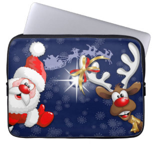 Tecknaden Santa och Reindeer Merry Christmass Lyck Laptop Fodral