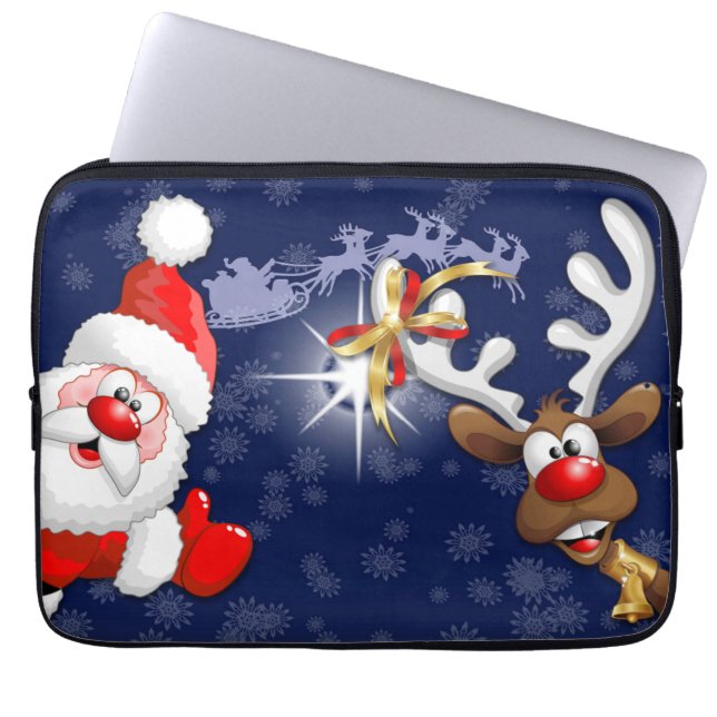 Tecknaden Santa och Reindeer Merry Christmass Lyck Laptop Fodral (Framsidan)