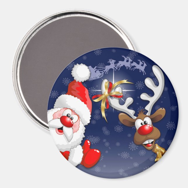 Tecknaden Santa och Reindeer Merry Christmass Lyck Magnet (Front/Back)