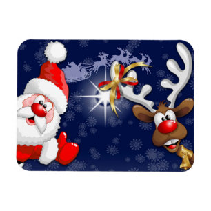 Tecknaden Santa och Reindeer Merry Christmass Lyck Magnet