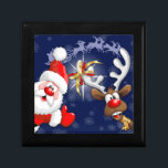Tecknaden Santa och Reindeer Merry Christmass Lyck Minnesask<br><div class="desc">"Ho Ho! Julen är här! God Christma till alla!" Lycklig och Cute Santa med tummen,  fira jul med sin Buddy,  den ädla renen - Tecknade figurer. Design under exklusiv © BluedarkArt.</div>